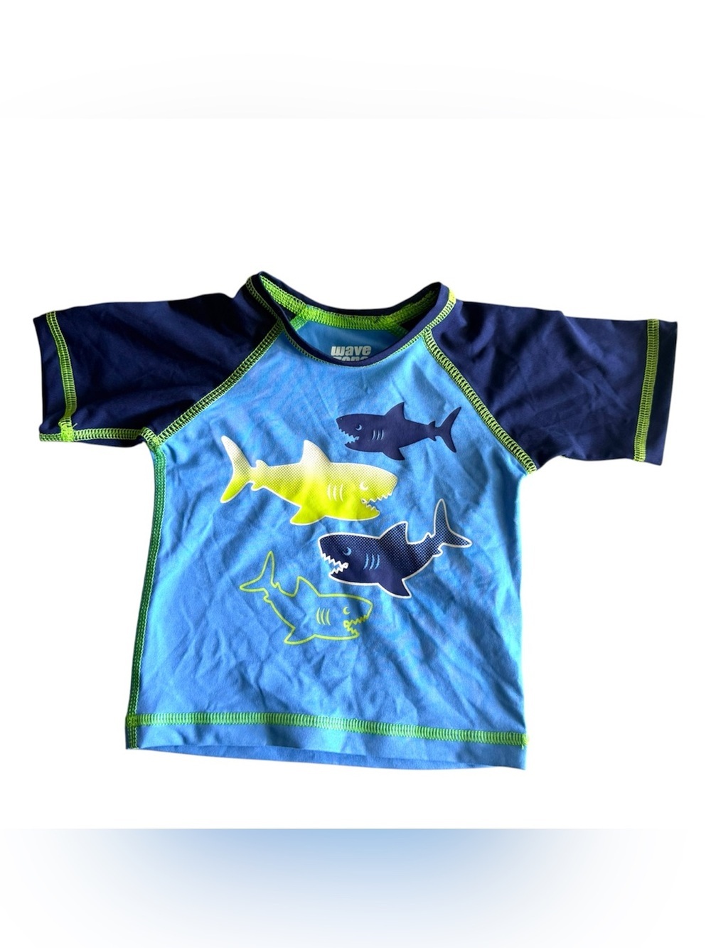 Wave Zone Kids Blue Shark Rash Guard Swim Shirt.
Size 3-6 Months
